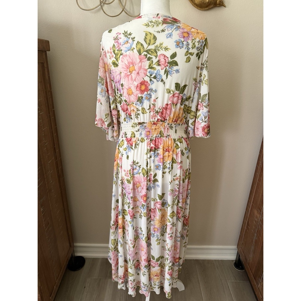 LIFE Love Is For Eternity Floral Kimono Dress M Lace Boho Wedding Guest High Low - Picture 5 of 11